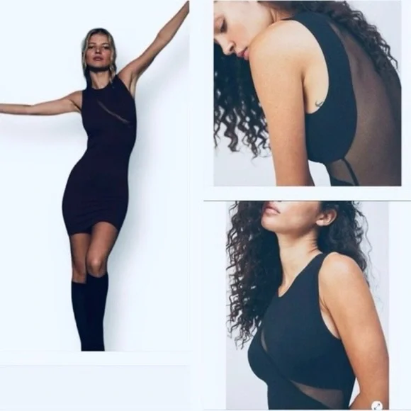 Intimately Free People Black Hide and Seek Ribbed Mesh Bodycon Dress Sleeveless - Picture 12 of 14